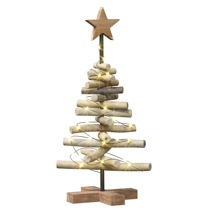 Sapin de Noël avec support Marron 60 cm Bois de teck solide - 3