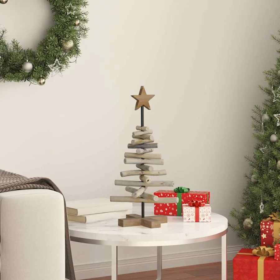 Sapin de Noël avec support Marron 60 cm Bois de teck solide - 4