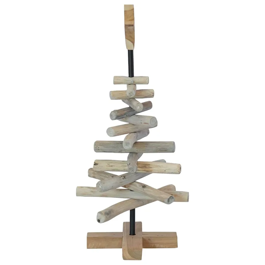 Sapin de Noël avec support Marron 60 cm Bois de teck solide - 6