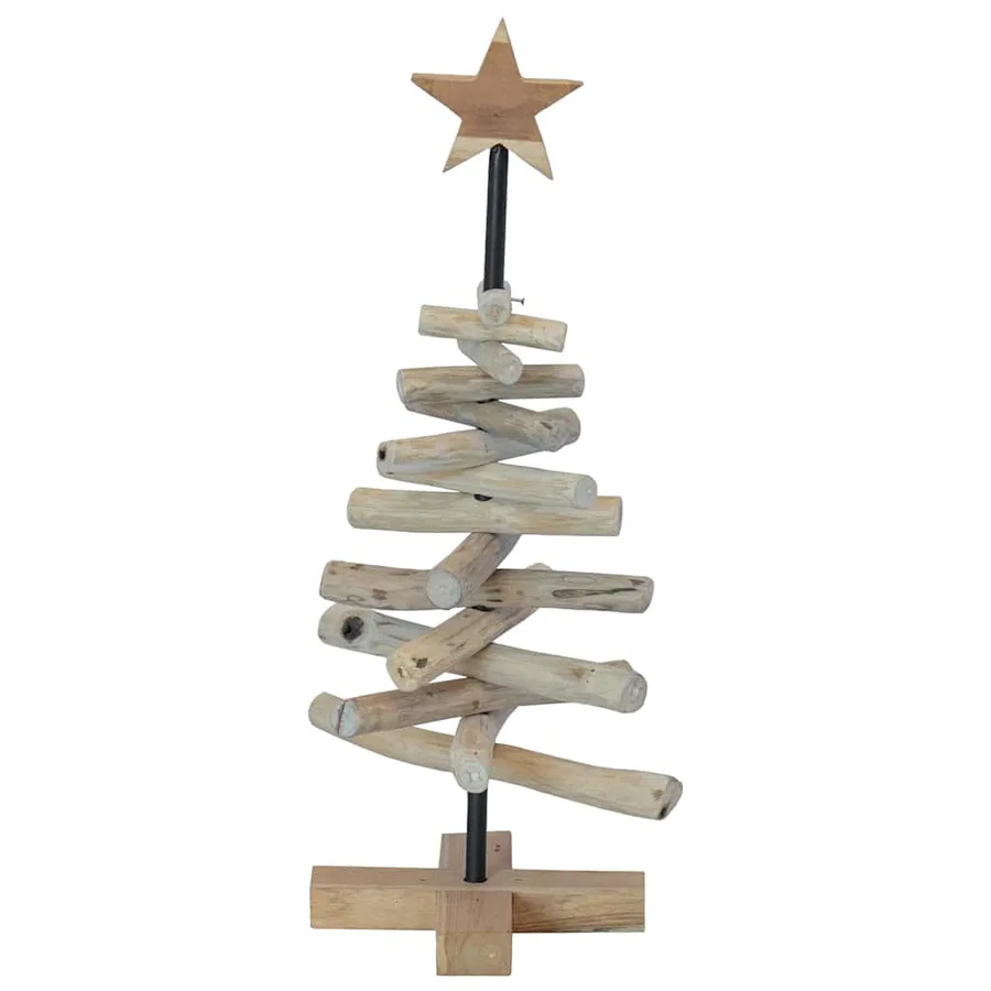 Sapin de Noël avec support Marron 60 cm Bois de teck solide - 7