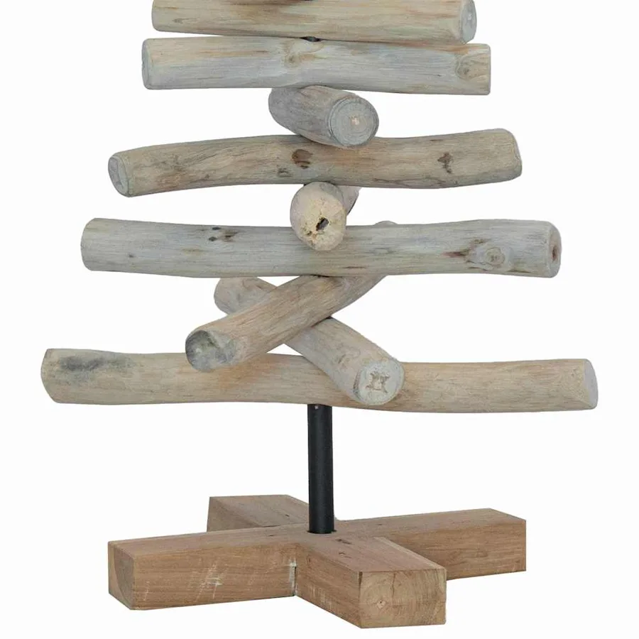 Sapin de Noël avec support Marron 60 cm Bois de teck solide - 9