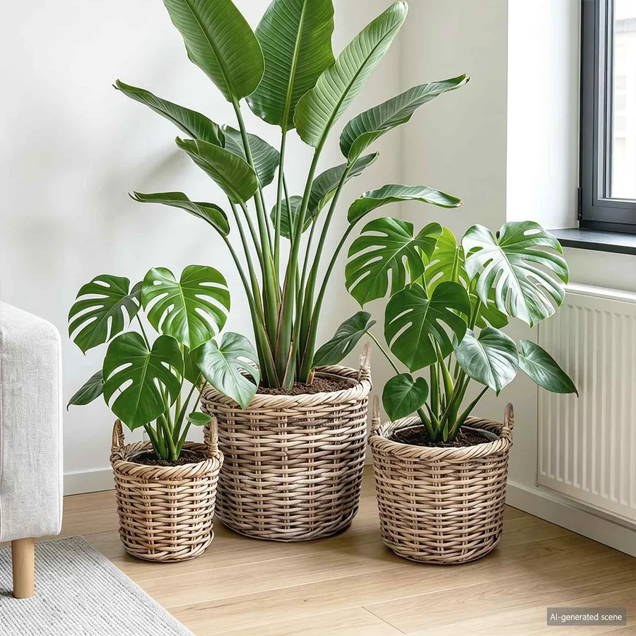 Panier à plantes avec stockage 3 pc Gris naturel Rattan Kubu