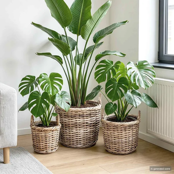 Panier à plantes avec stockage 3 pc Gris naturel Rattan Kubu