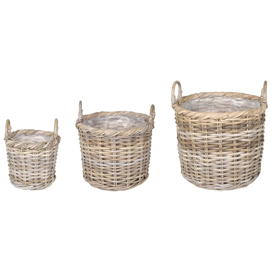 Panier à plantes avec stockage 3 pc Gris naturel Rattan Kubu - 2