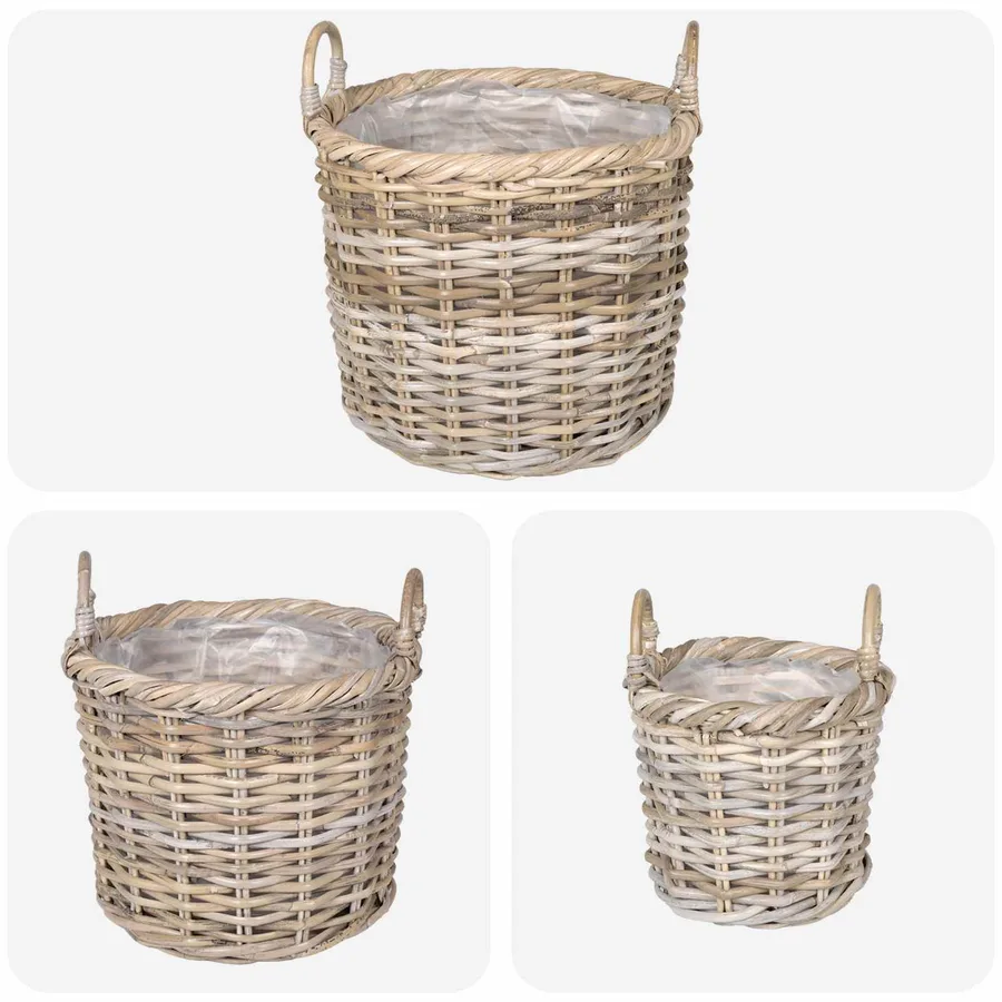 Panier à plantes avec stockage 3 pc Gris naturel Rattan Kubu - 4