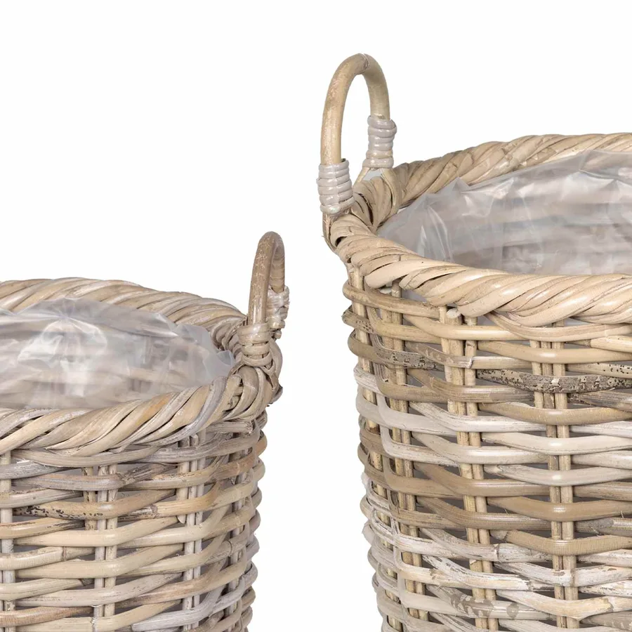 Panier à plantes avec stockage 3 pc Gris naturel Rattan Kubu - 7