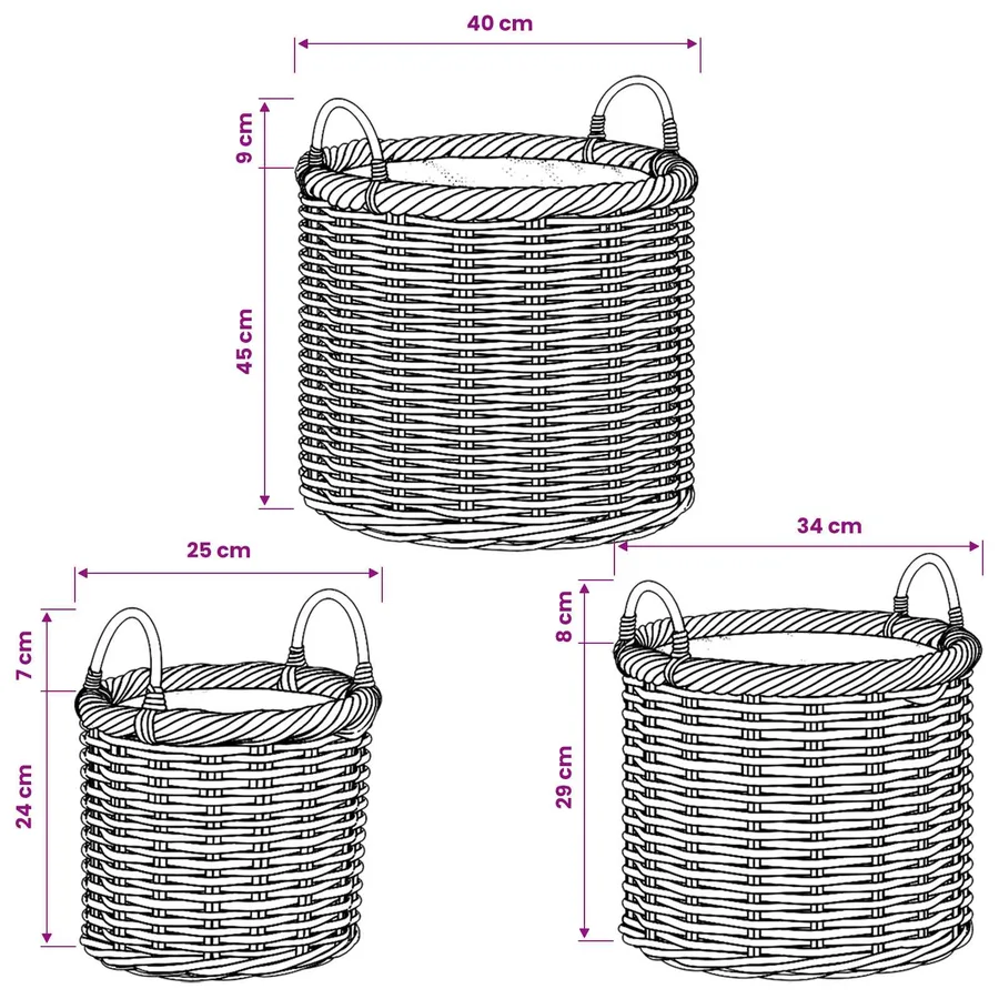 Panier à plantes avec stockage 3 pc Gris naturel Rattan Kubu - 9