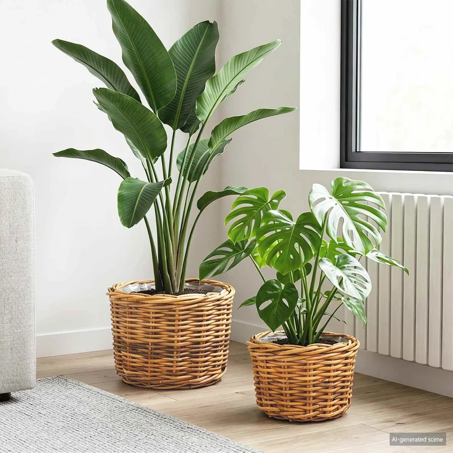 Panier à plantes avec stockage 2 pc Brun Naturel Rattan Kubu