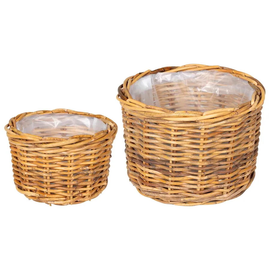 Panier à plantes avec stockage 2 pc Brun Naturel Rattan Kubu - 2