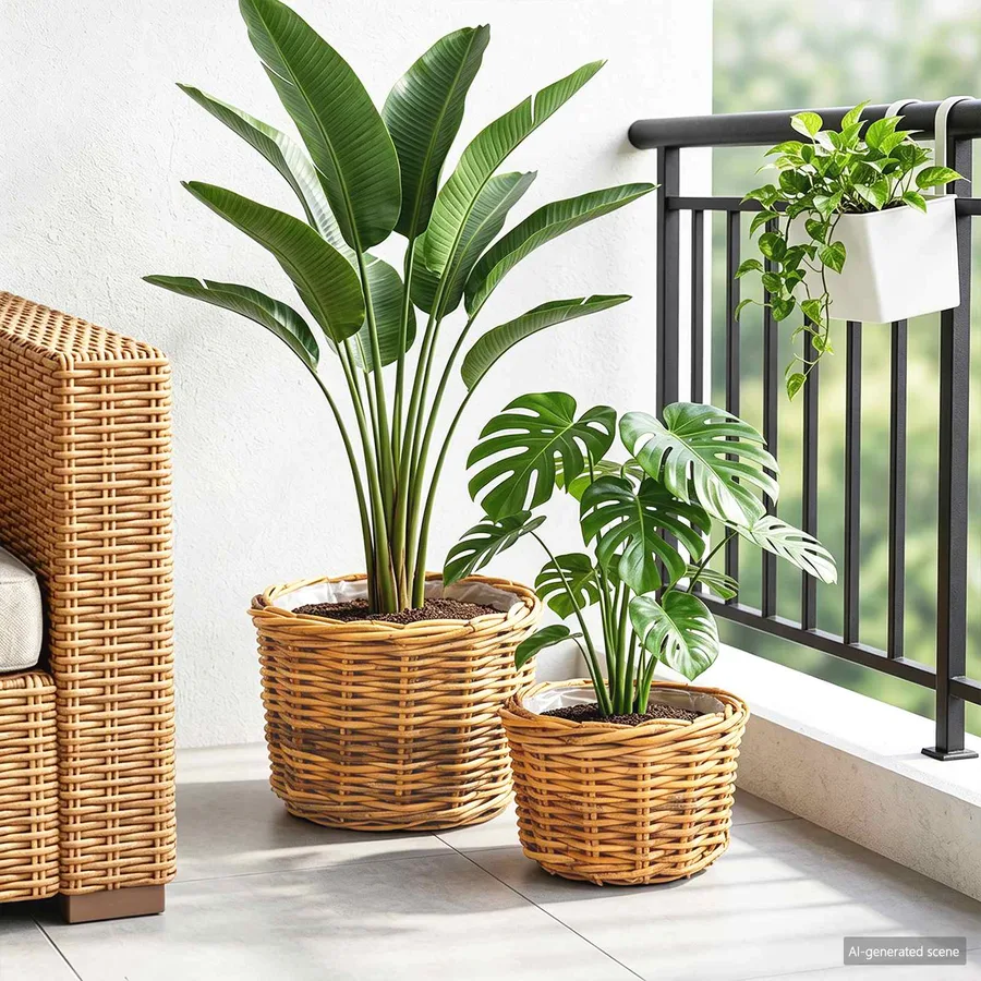 Panier à plantes avec stockage 2 pc Brun Naturel Rattan Kubu - 3