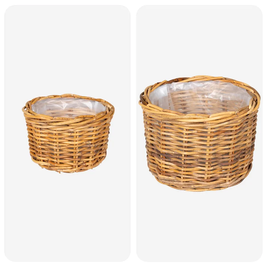 Panier à plantes avec stockage 2 pc Brun Naturel Rattan Kubu - 4