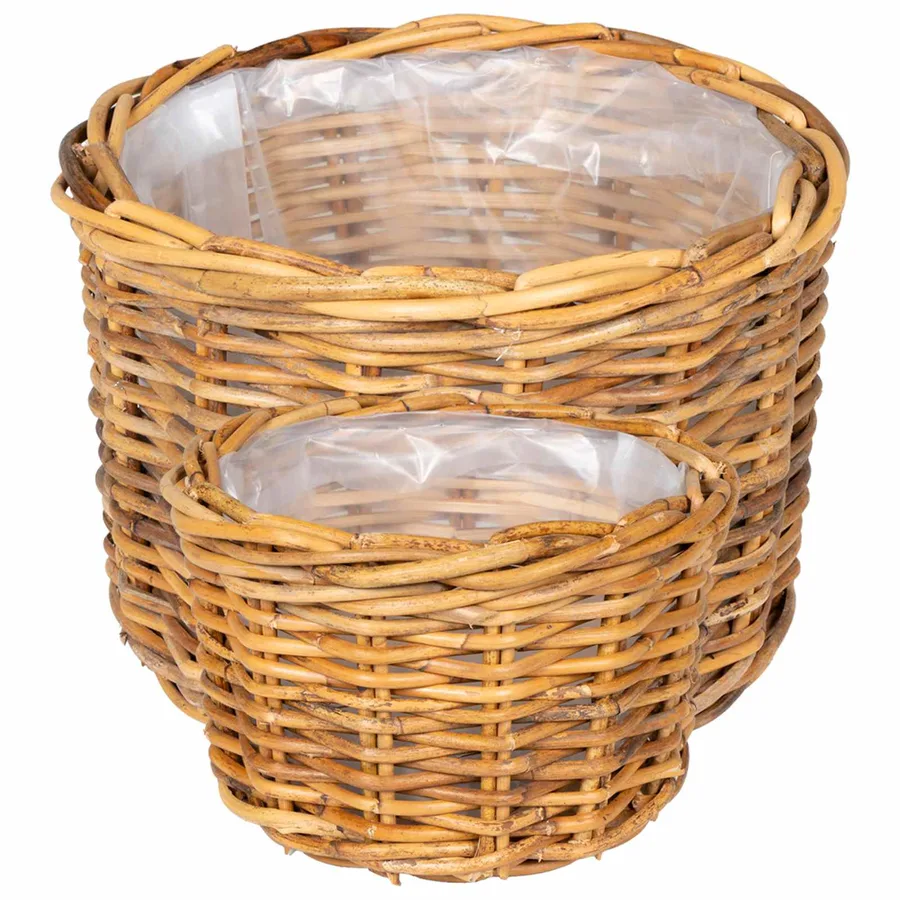 Panier à plantes avec stockage 2 pc Brun Naturel Rattan Kubu - 5