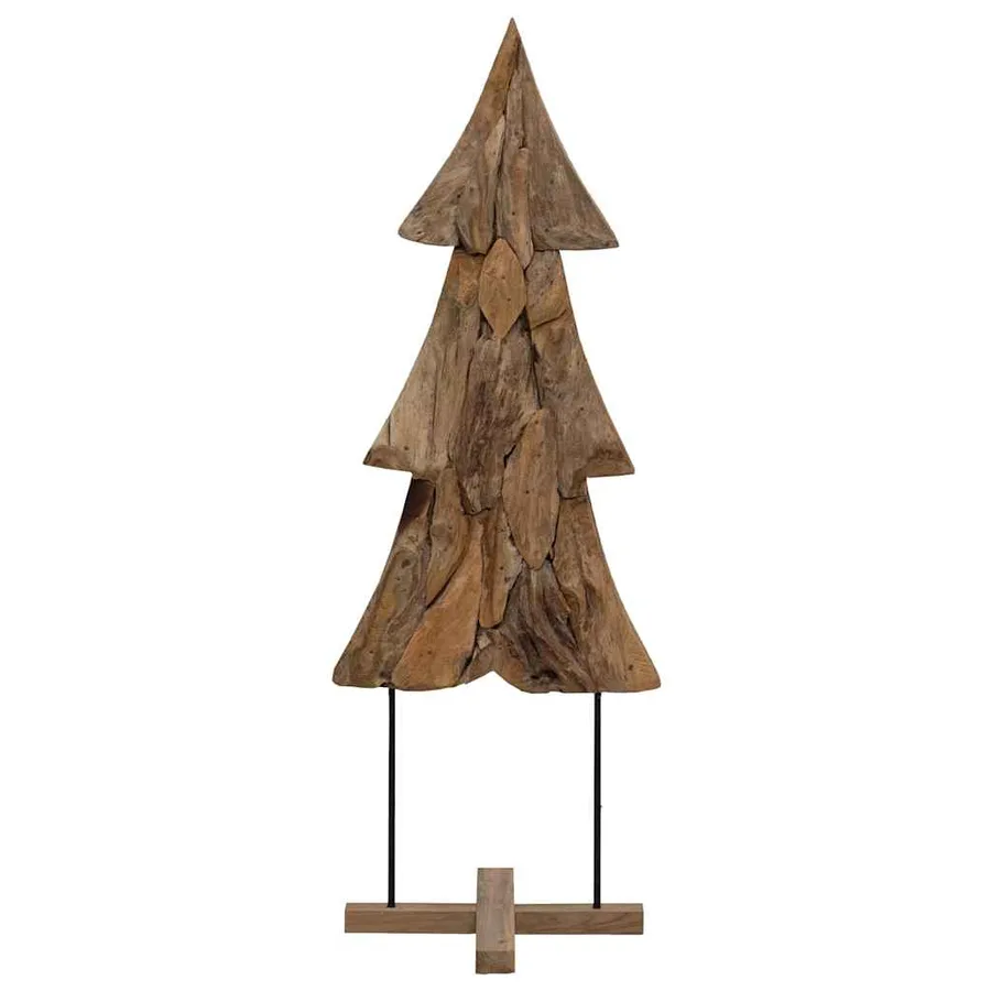 Sapin de Noël avec support Marron 90 cm Bois de teck solide - 2