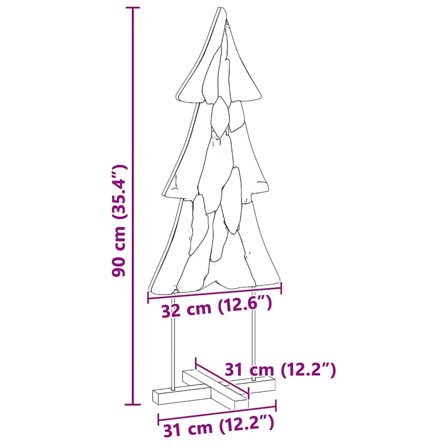 Sapin de Noël avec support Marron 90 cm Bois de teck solide - 9
