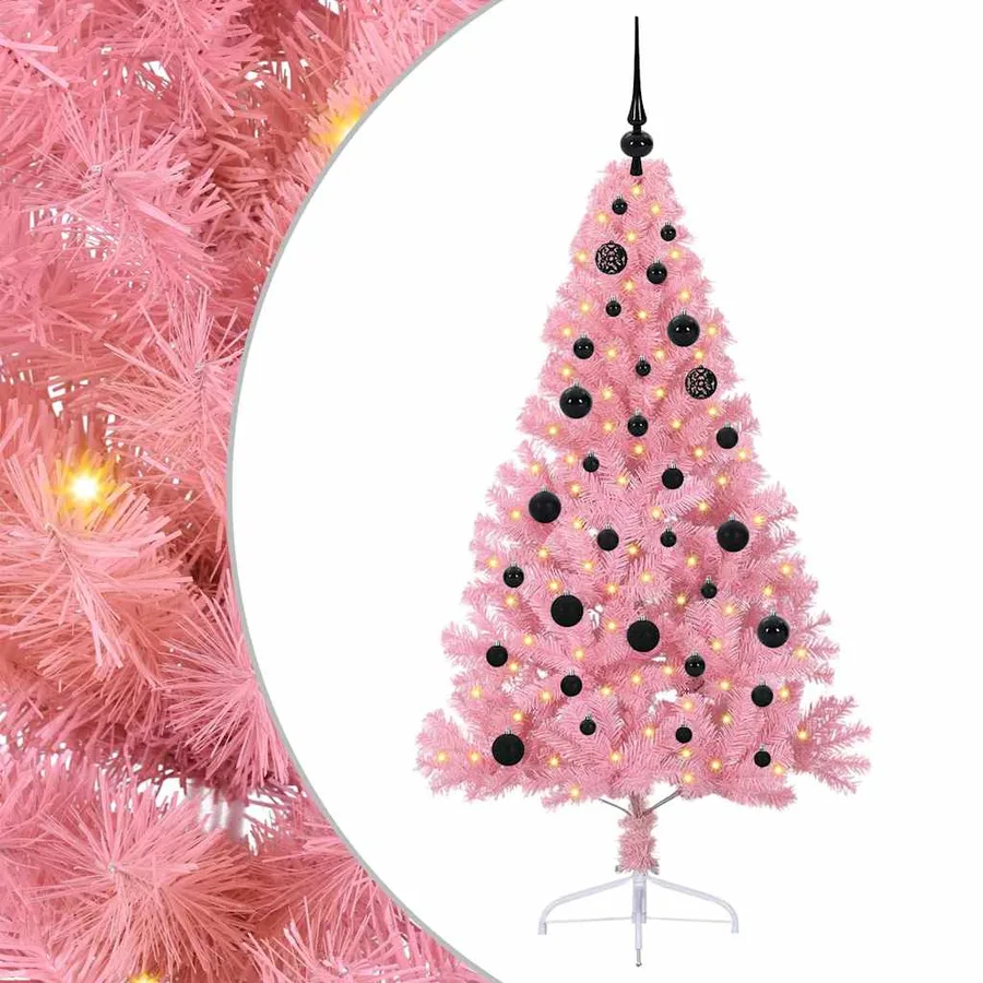 Sapin de Noël artificiel pré-éclairé Rose 150 cm PVC - 2