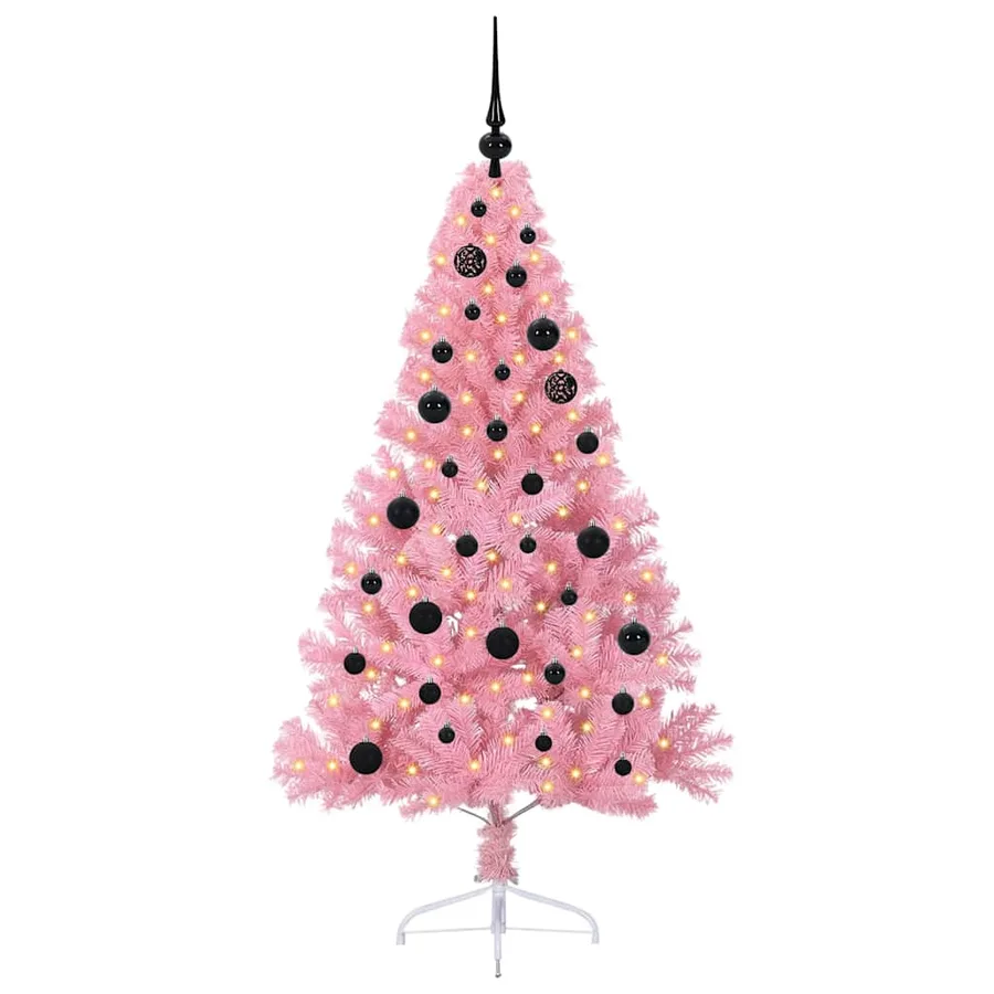 Sapin de Noël artificiel pré-éclairé Rose 150 cm PVC - 3