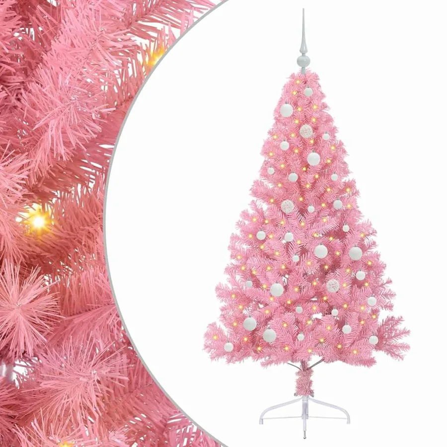 Sapin de Noël artificiel pré-éclairé Rose 150 cm PVC - 2