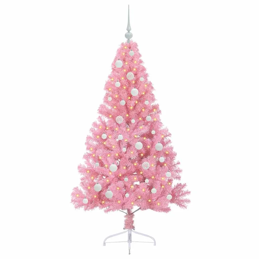 Sapin de Noël artificiel pré-éclairé Rose 150 cm PVC - 3