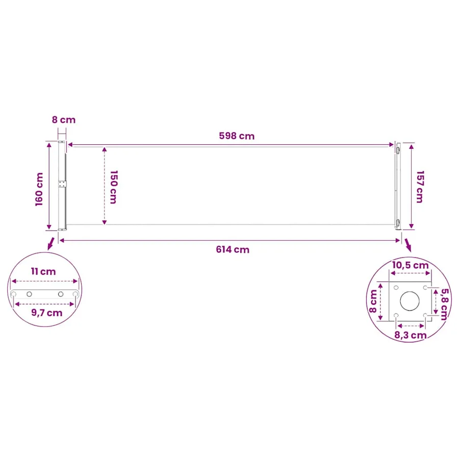 Auvent latéral rétractable de patio 600x160 cm crème - 10