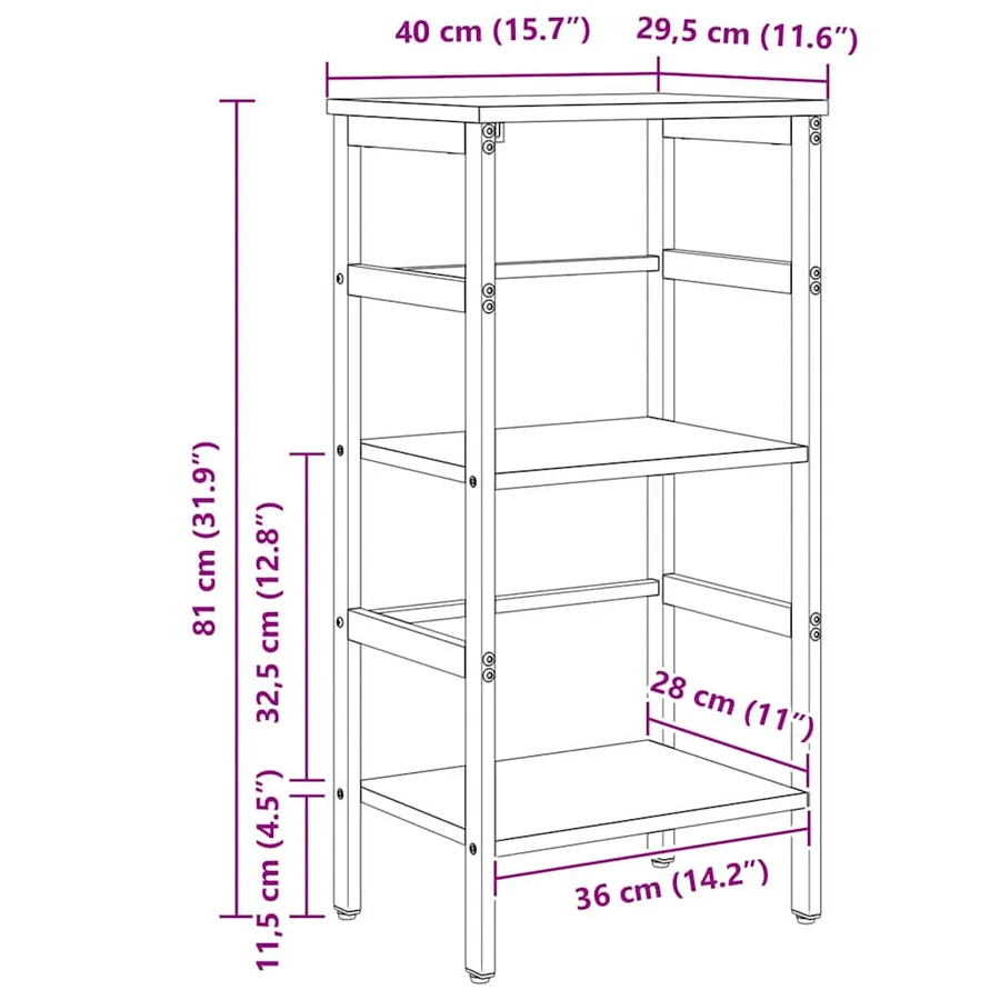 Étagère 2 niveaux 40 x 29,5 x 81 cm Bois d'ingénierie - 12