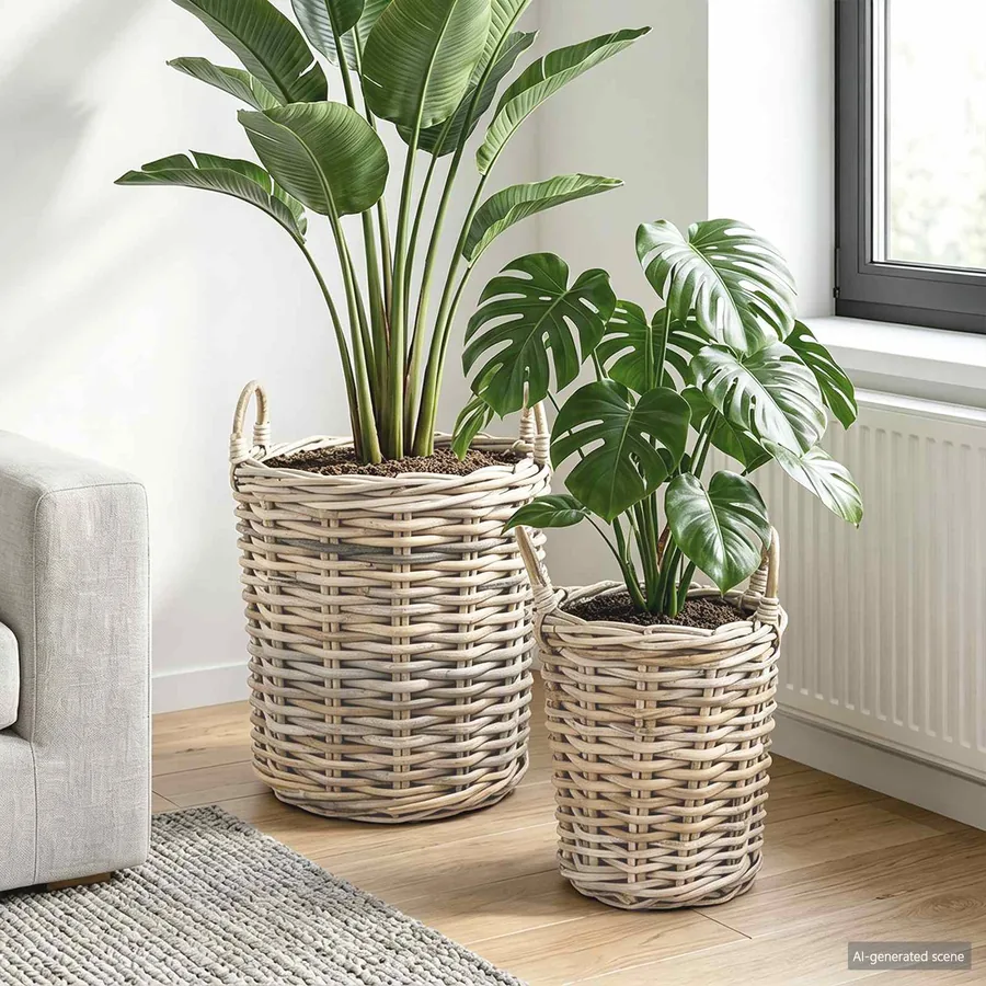 Panier de Plante avec stockage 2 pc Gris naturel Rattan Kubu