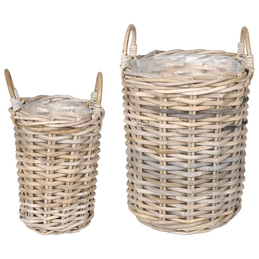 Panier de Plante avec stockage 2 pc Gris naturel Rattan Kubu - 2