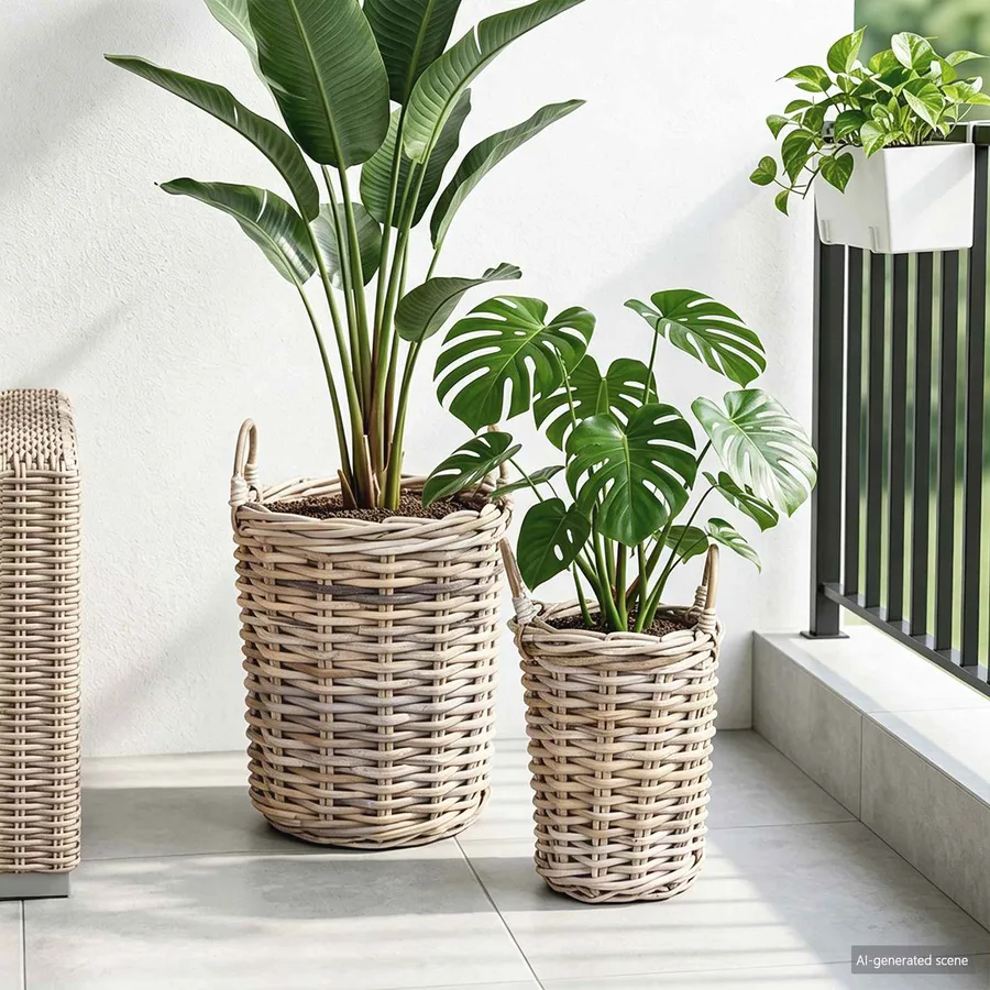 Panier de Plante avec stockage 2 pc Gris naturel Rattan Kubu - 3