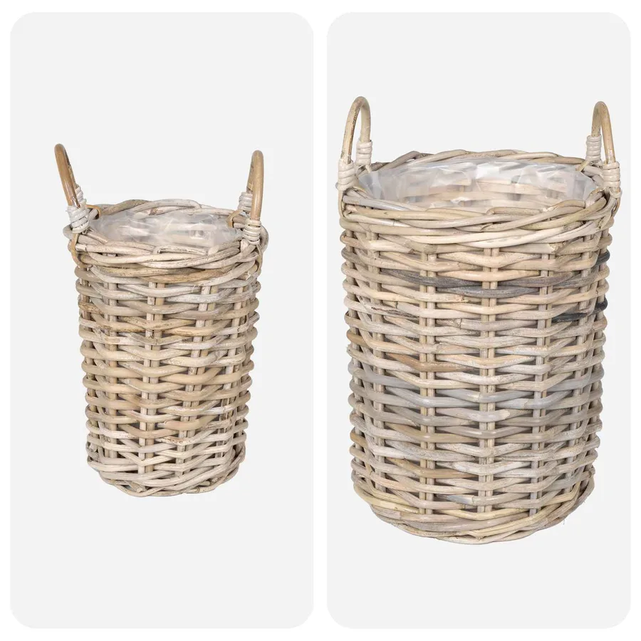 Panier de Plante avec stockage 2 pc Gris naturel Rattan Kubu - 4