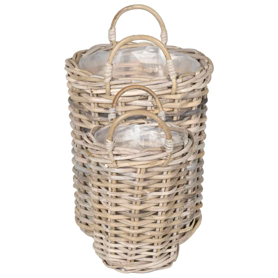 Panier de Plante avec stockage 2 pc Gris naturel Rattan Kubu - 5