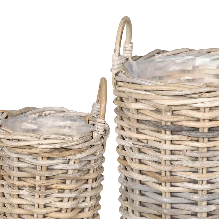 Panier de Plante avec stockage 2 pc Gris naturel Rattan Kubu - 7