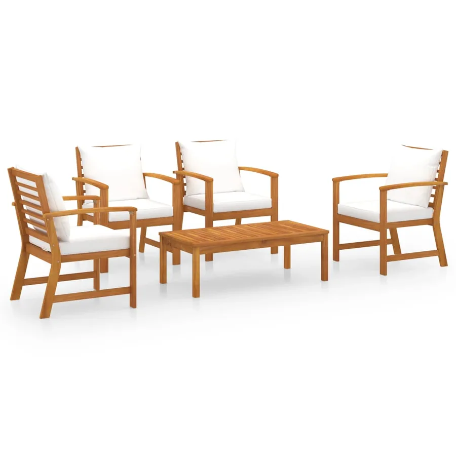 Salon de jardin 5 pcs avec coussin Bois d'acacia solide - 2