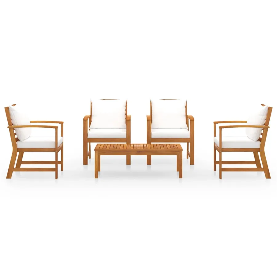 Salon de jardin 5 pcs avec coussin Bois d'acacia solide - 3