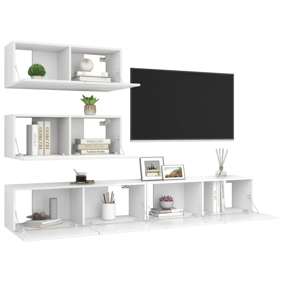 Ensemble de meubles TV 4 pcs Blanc Bois d'ingénierie - 5