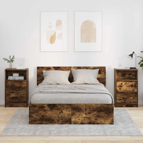 Tables de chevet avec tiroir 2 pcs Chêne fumé 40 x 30 x 467 cm
