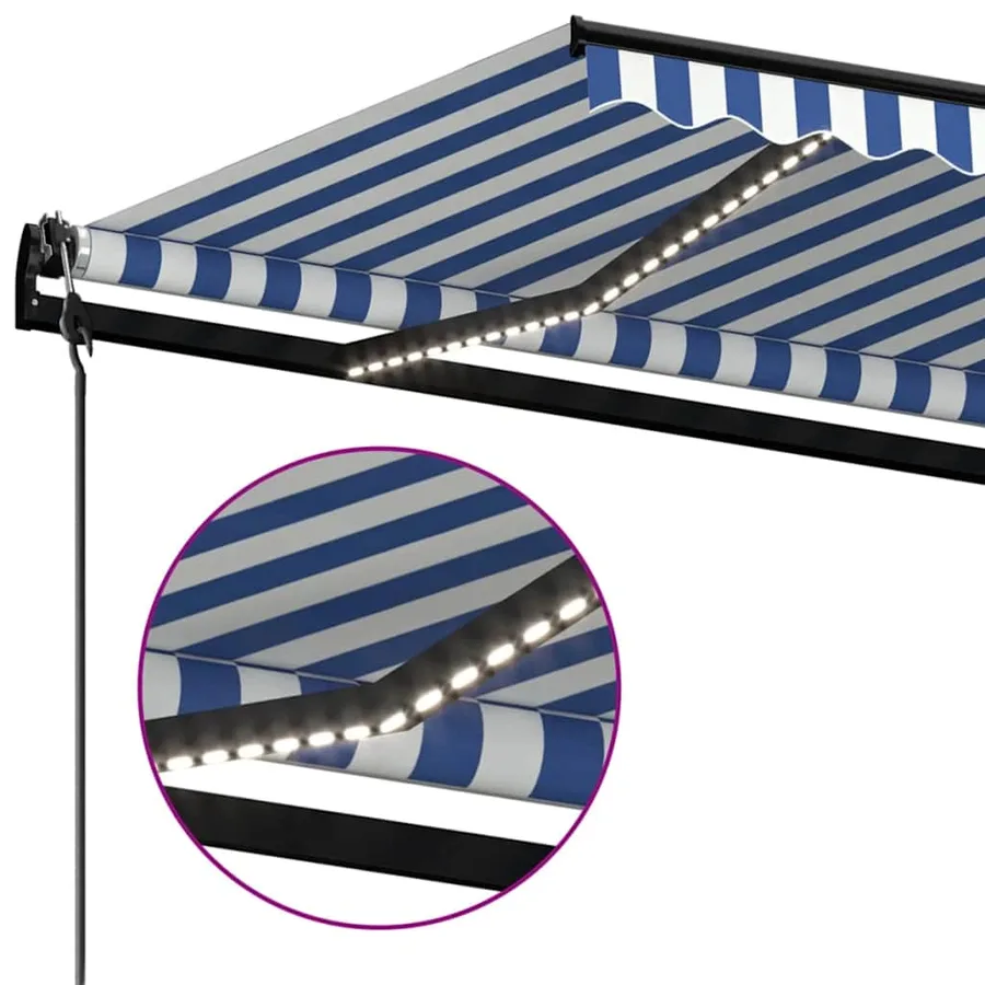 Auvent automatique capteur de vent/LED 350x250 cm Bleu et blanc - 5