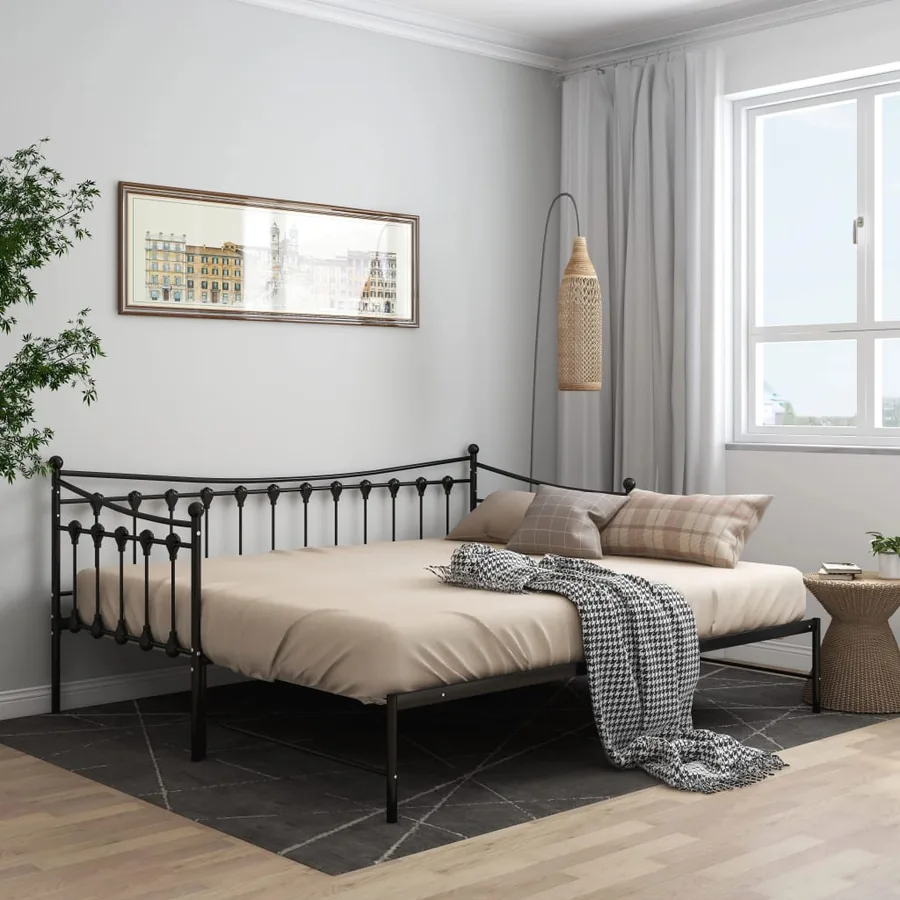 Cadre de canapé-lit extensible sans matelas Noir Métal 90x200cm