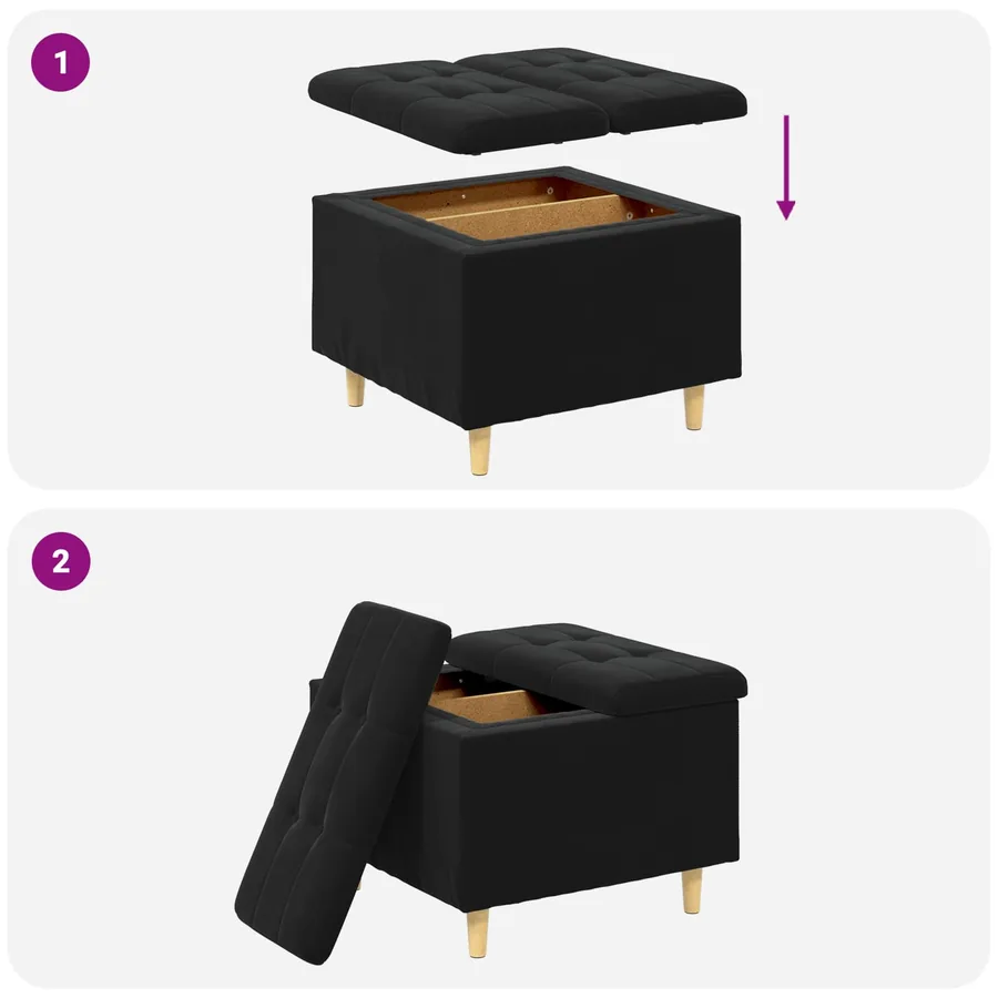 Pouf de rangement avec coussin Noir 60 x 60 x 45 cm Velours - 9