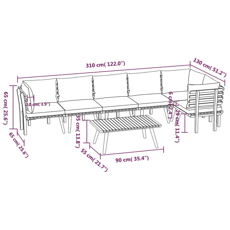Salon de jardin 7 pcs avec coussins Bois d'acacia solide - 10