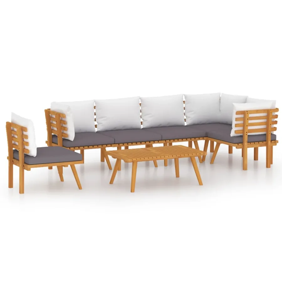Salon de jardin 7 pcs avec coussins Bois d'acacia solide - 2