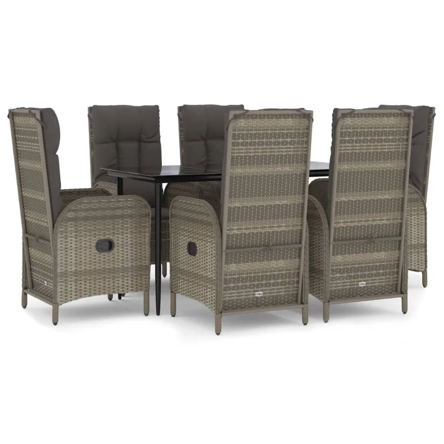 Ensemble à manger jardin et coussins 7 pcs Noir et gris Rotin - 2