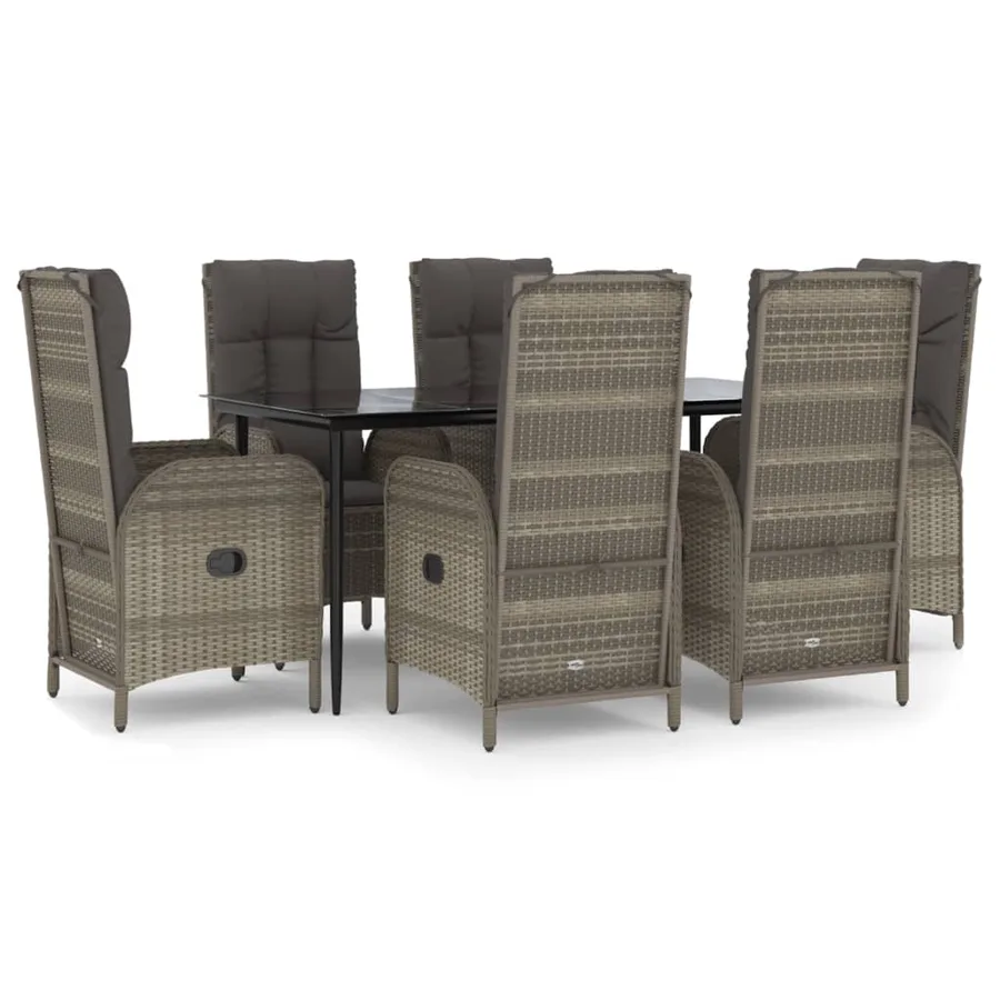 Ensemble à manger jardin et coussins 7 pcs Noir et gris Rotin - 2