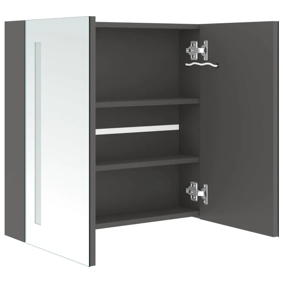 Armoire de salle de bain à miroir LED Gris 62x14x60 cm - 5
