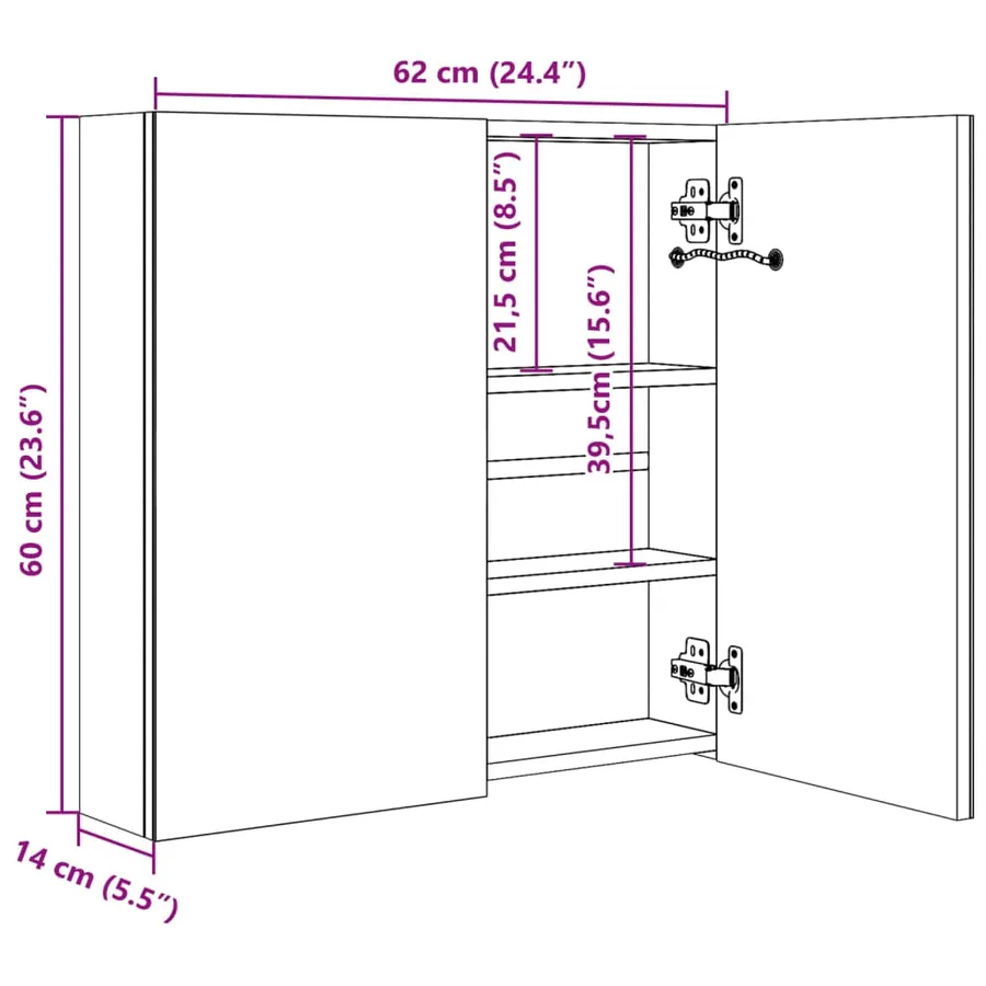 Armoire de salle de bain à miroir LED Gris 62x14x60 cm - 8