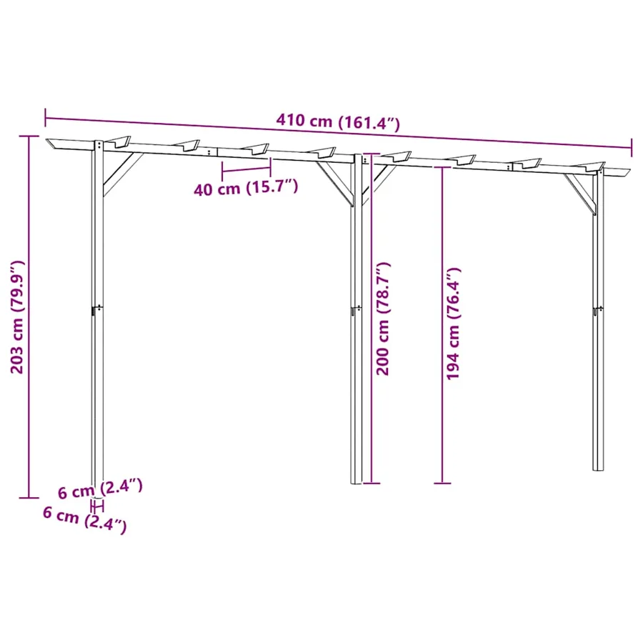 Pergola de jardin 410 x 40 x 203 cm Bois - 10