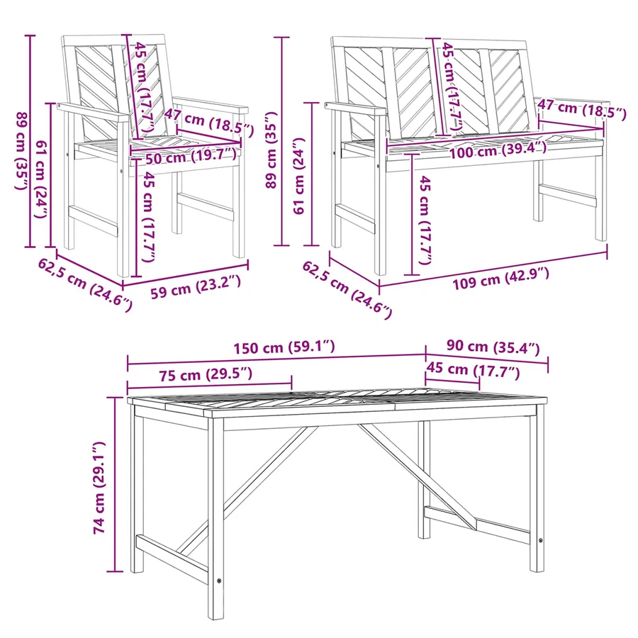 Ensemble de salle à manger pour jardin 5 pc Marron - 12