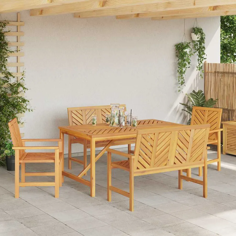 Ensemble de salle à manger pour jardin 5 pc Marron - 4