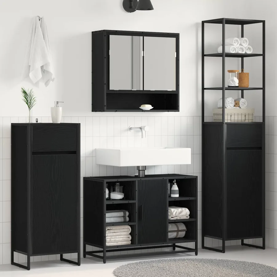 Cabinet de salle de bain avec porte Chêne noir 40 x 30 x 100 cm