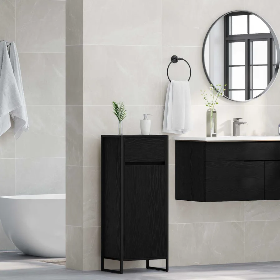 Cabinet de salle de bain avec porte Chêne noir 40 x 30 x 100 cm - 4