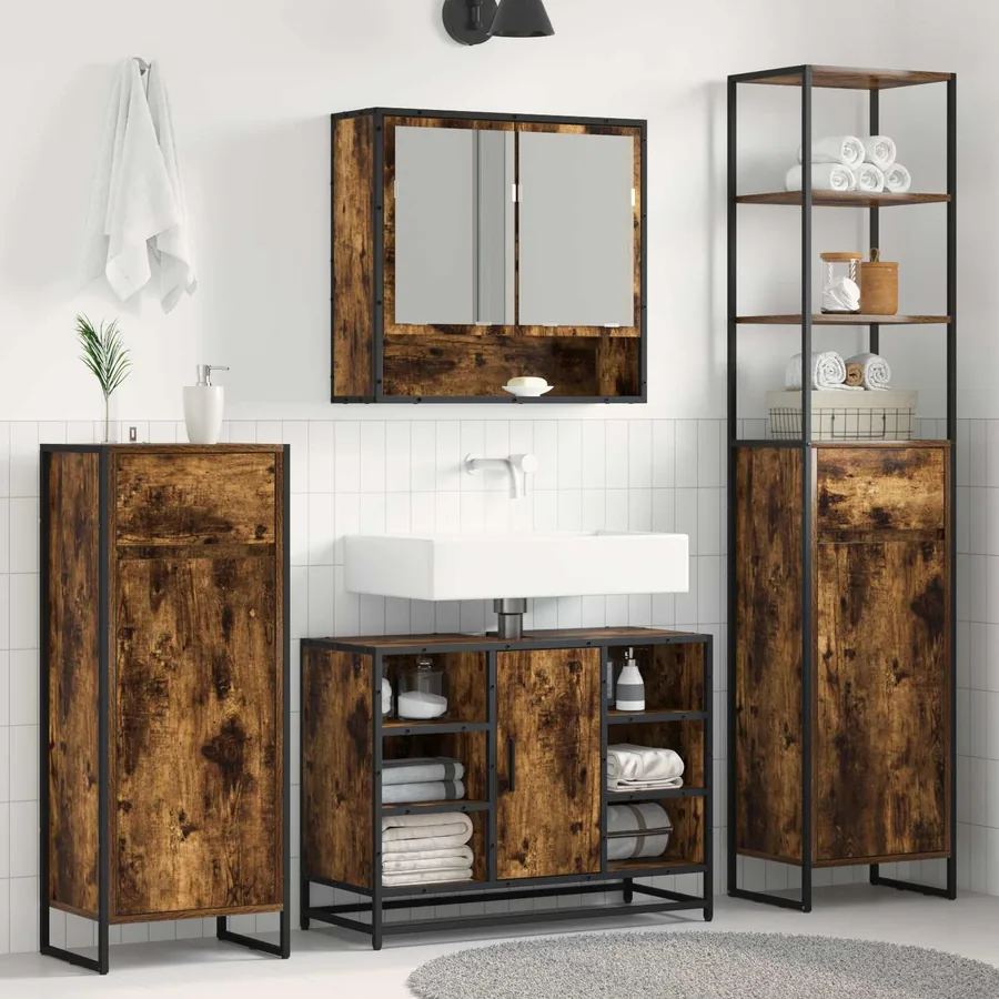 Cabinet de salle de bain avec porte Chêne Fumé 40 x 30 x 100 cm