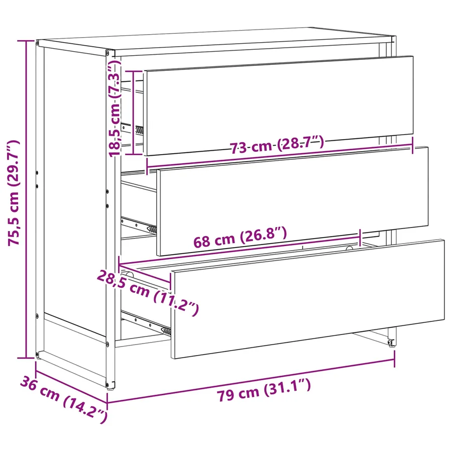 Buffet Chêne Fumé 79 x 36 x 75.5 cm Bois d'ingénierie - 13